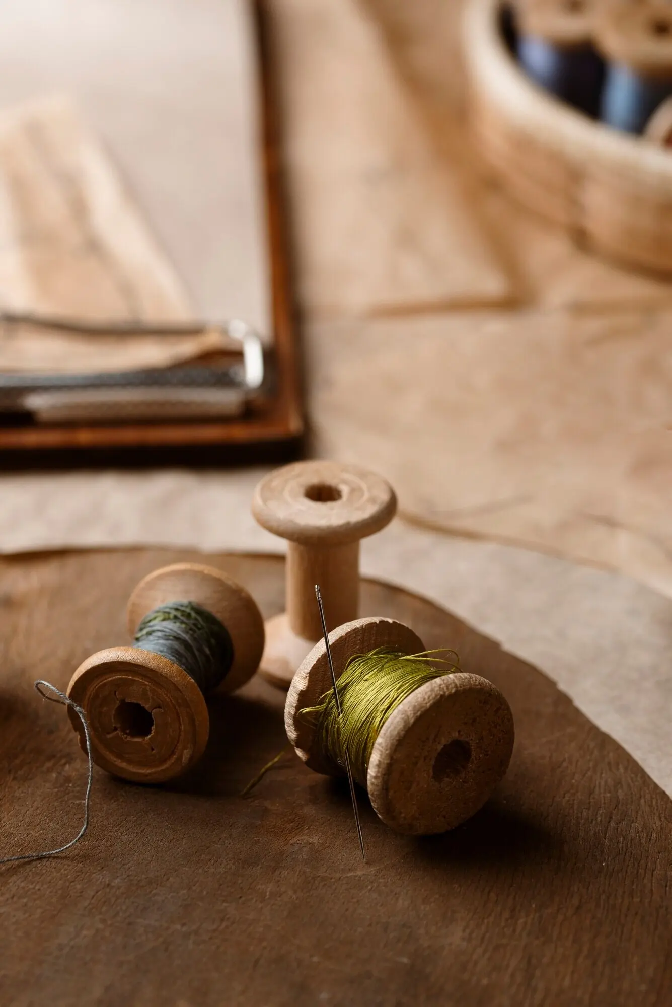 Stillleben mit arrangierten Schneiderutensilien